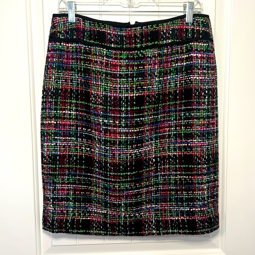 Talbots Petite Sz 10p plaid tweed wool blend fully lined pencil skirt ￼